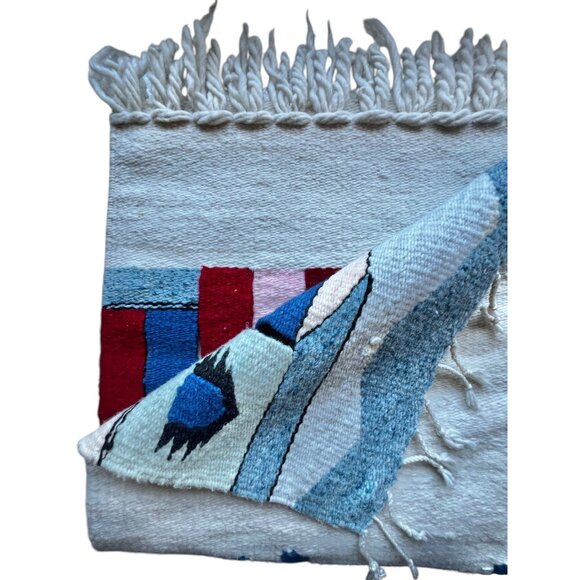 Handwoven Cotton Wool Southwestern-Style Wall Hanging Or Rug With Cactus & Villa - Picture 2 of 10